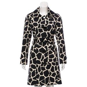 Milly Black and White Animal Print Belted Trench Coat Size 6 Like New